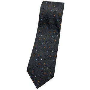 DAPPER XL 7fold Men's 100% Silk Necktie LUXURY Tie Gray Geometric W:4.1" EUC